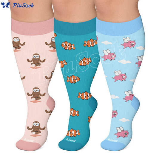 Plusock Plus Size Sloth Clownfish Pig Compression Socks - image 0