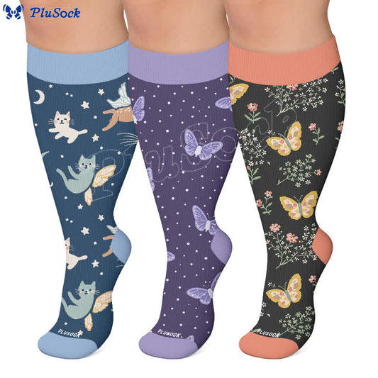 Plusock Plus Size Dreamy Cats Butterfly Compression Socks - image 0