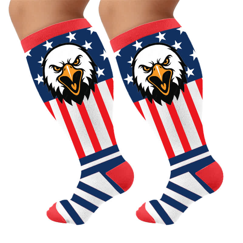 Plusock Plus Size Retro Patriotic Compression Socks - Pink(1 Pair) - 4XL - image 8