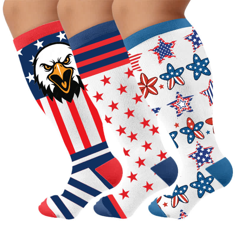 Plusock Plus Size Retro Patriotic Compression Socks - Multicolor(3 Pairs) - 4XL - image 4