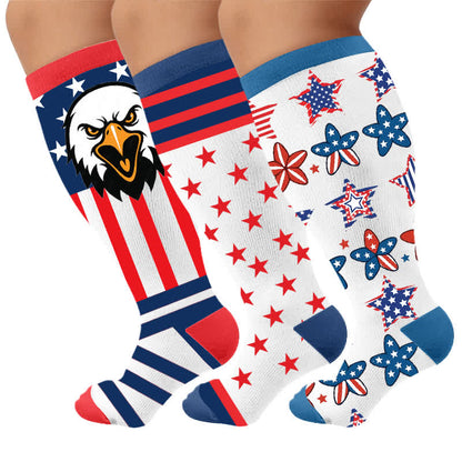 Plusock Plus Size Retro Patriotic Compression Socks - Multicolor(3 Pairs) - 4XL - image 4