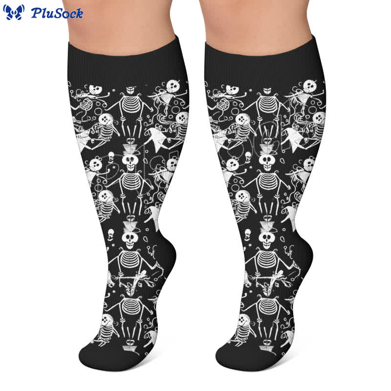 Plusock Plus Size Olive Skull Floral Compression Socks - image 7