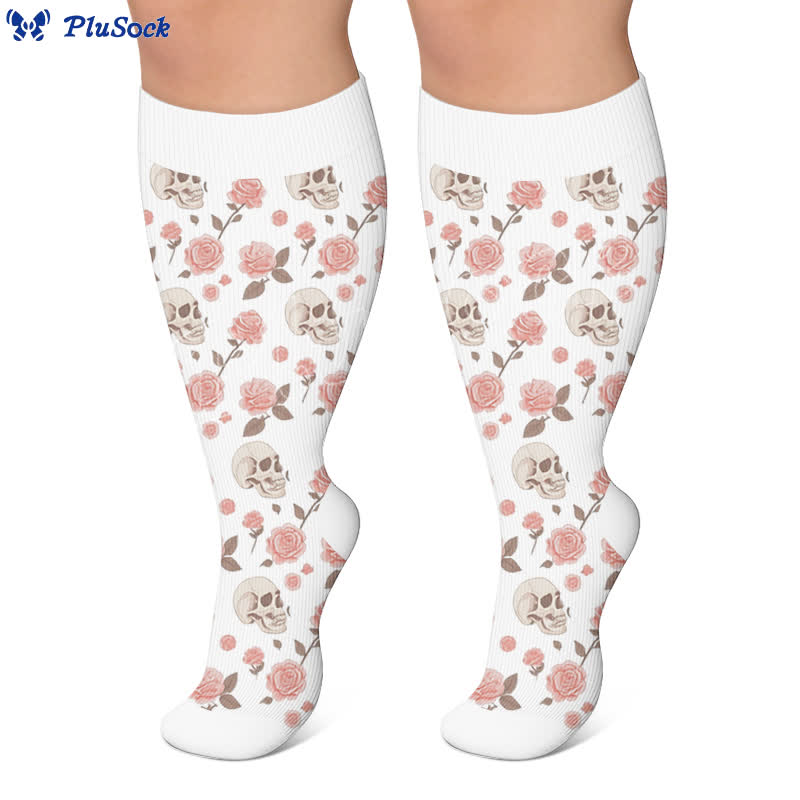 Plusock Plus Size Olive Skull Floral Compression Socks - image 6