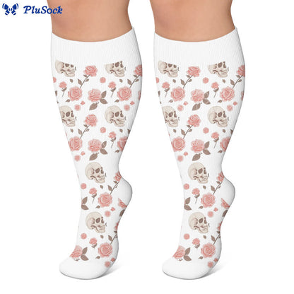 Plusock Plus Size Olive Skull Floral Compression Socks - image 6
