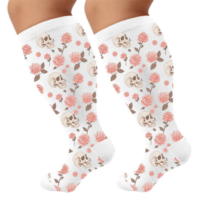 Plusock Plus Size Olive Skull Floral Compression Socks - White(1 Pair) - 4XL - image 9