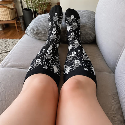 Plusock Plus Size Olive Skull Floral Compression Socks - image 3