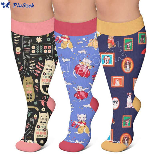 Plusock Plus Size Cat Floral Compression Socks - image 0