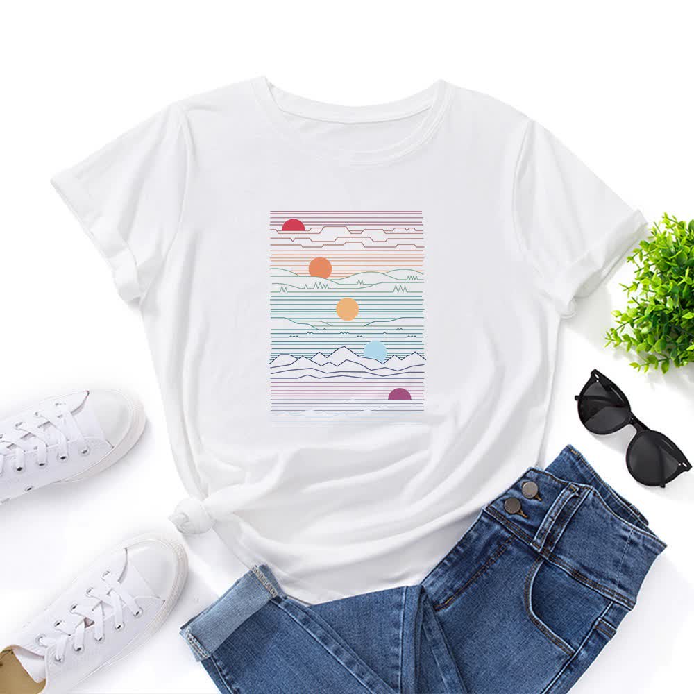 Plusock Plus Size Sunset Print T-shirt - White - 5XL - image 2