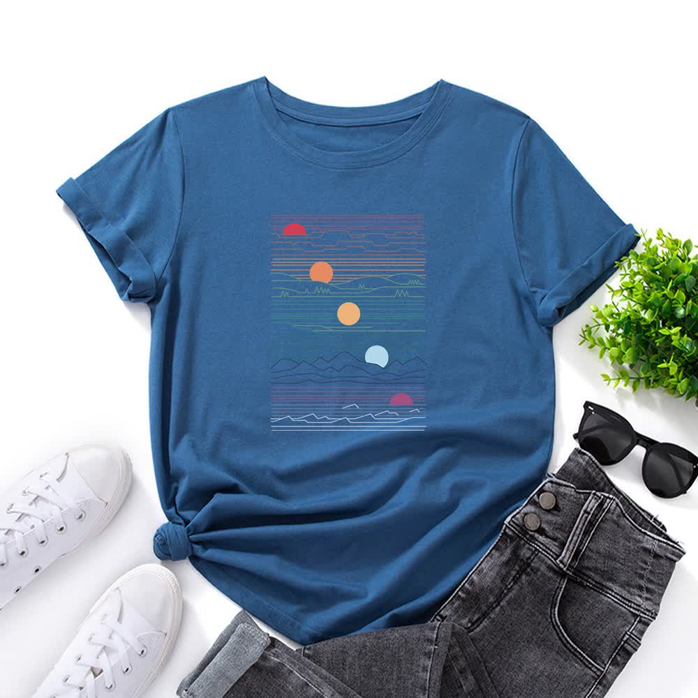 Plusock Plus Size Sunset Print T-shirt - Royal Blue - 5XL - image 6
