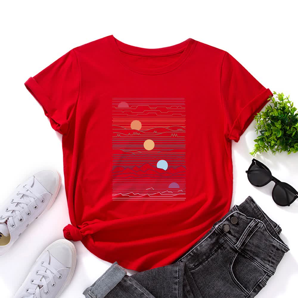 Plusock Plus Size Sunset Print T-shirt - Red - 5XL - image 4