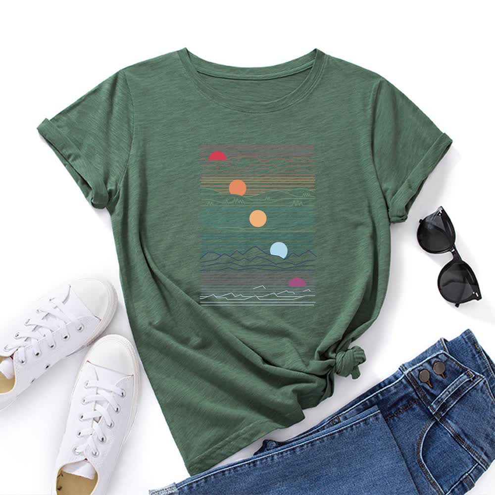 Plusock Plus Size Sunset Print T-shirt - Army Green - 5XL - image 5