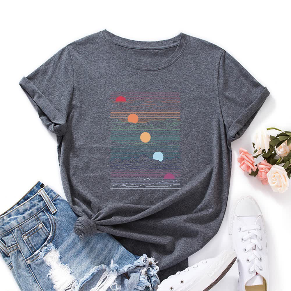 Plusock Plus Size Sunset Print T-shirt - Dark Grey - 5XL - image 1