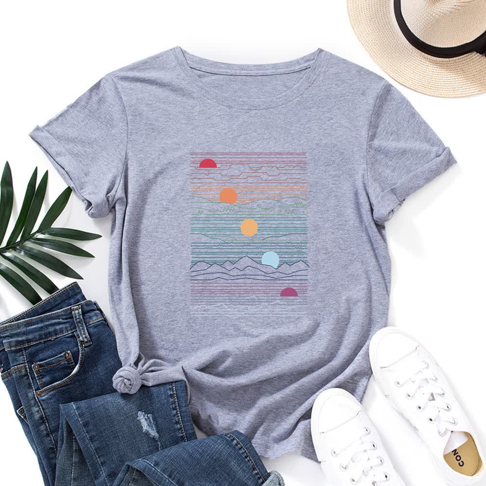 Plusock Plus Size Sunset Print T-shirt - Light Gray - 5XL - image 0