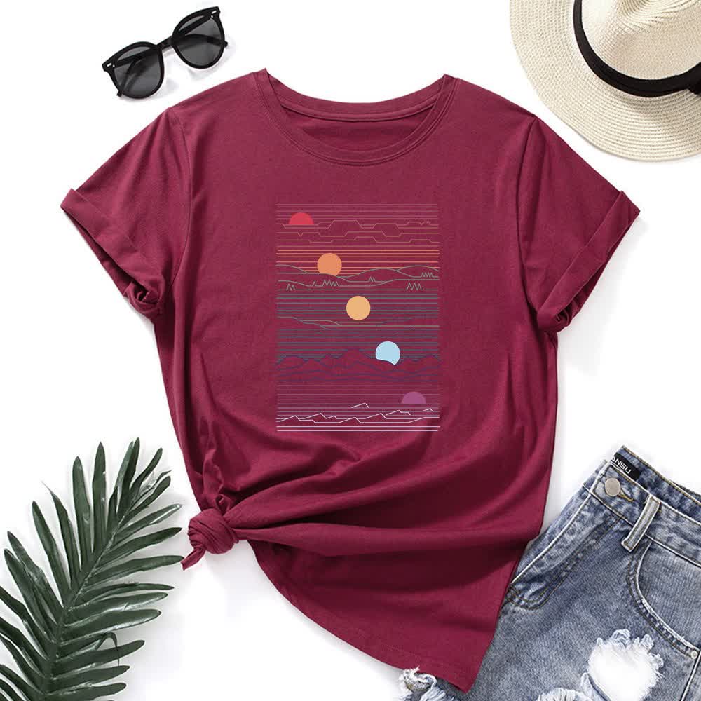 Plusock Plus Size Sunset Print T-shirt - Wine - 5XL - image 9