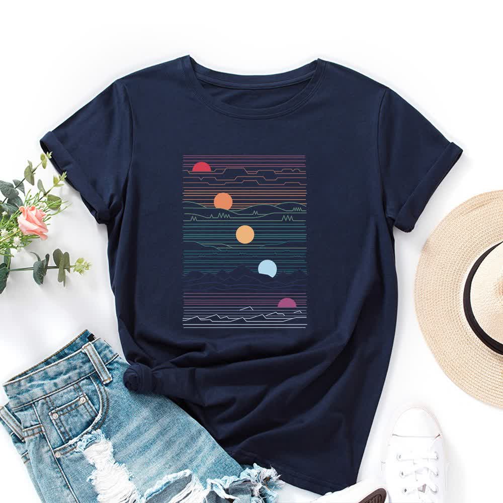 Plusock Plus Size Sunset Print T-shirt - Navy Blue - 5XL - image 8