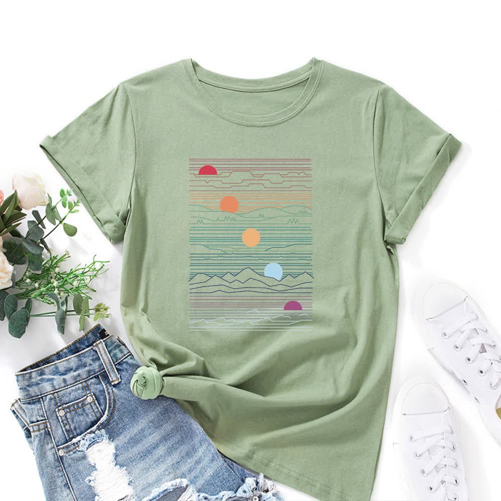 Plusock Plus Size Sunset Print T-shirt - Olive Green - 5XL - image 7