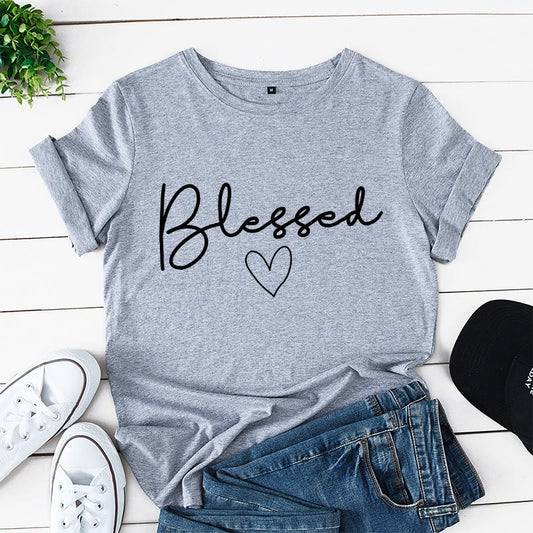 Plusock Plus Size Blessed Heart Shape T-shirt - Light Gray - 5XL - image 0