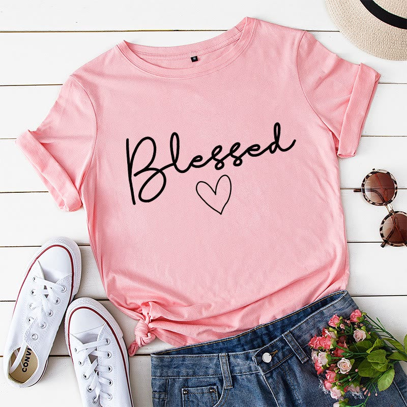 Plusock Plus Size Blessed Heart Shape T-shirt - Pink - 5XL - image 5