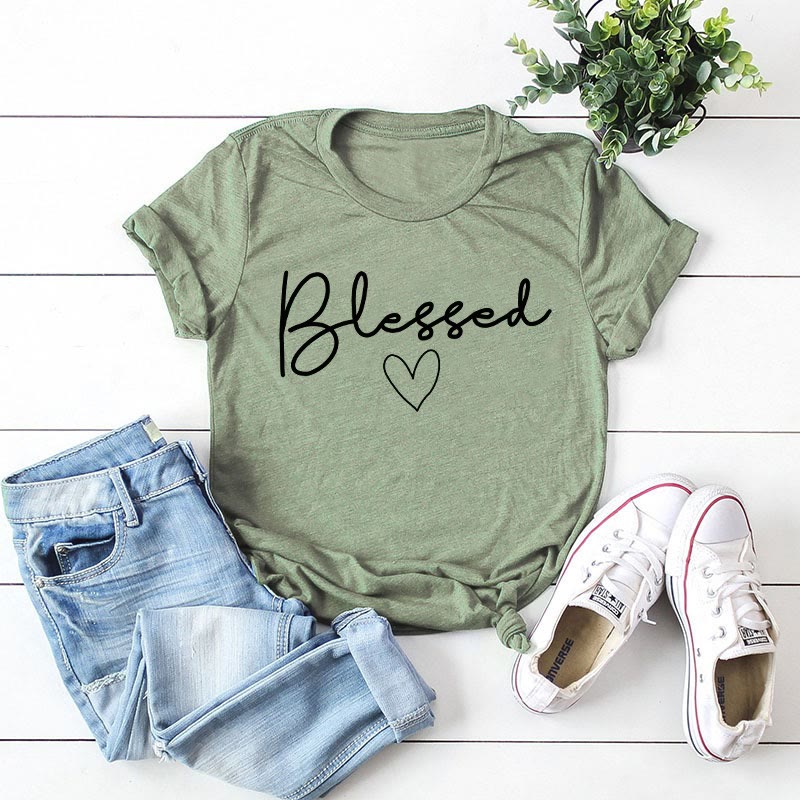 Plusock Plus Size Blessed Heart Shape T-shirt - Olive Green - 5XL - image 4