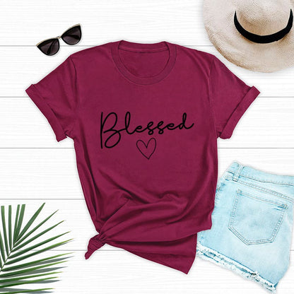 Plusock Plus Size Blessed Heart Shape T-shirt - Wine - 5XL - image 2