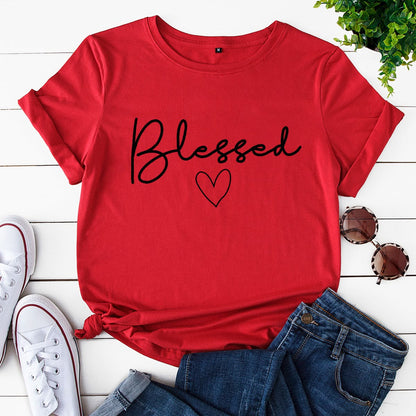 Plusock Plus Size Blessed Heart Shape T-shirt - Red - 5XL - image 6