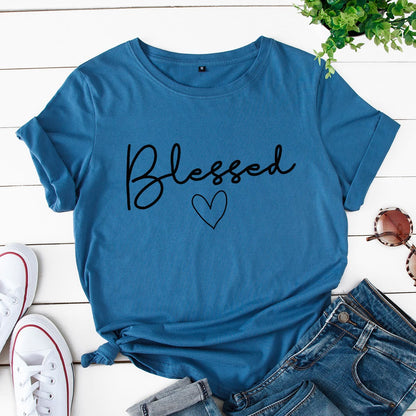 Plusock Plus Size Blessed Heart Shape T-shirt - Royal Blue - 5XL - image 7