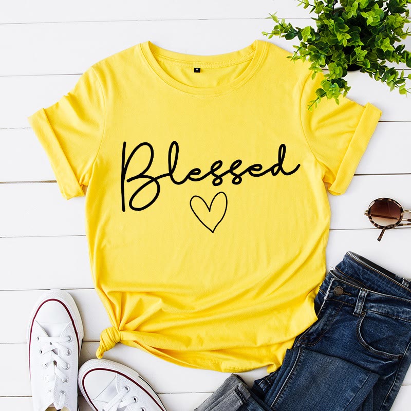 Plusock Plus Size Blessed Heart Shape T-shirt - Yellow - 5XL - image 1