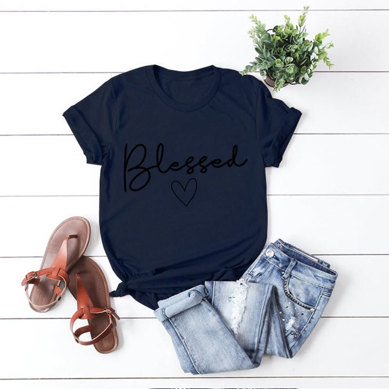 Plusock Plus Size Blessed Heart Shape T-shirt - Navy Blue - 5XL - image 8