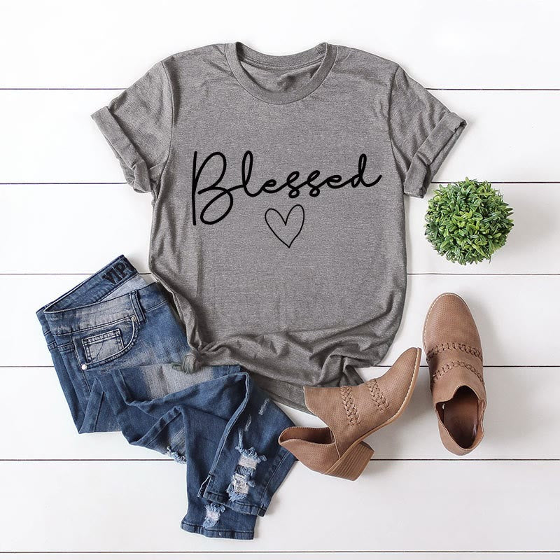 Plusock Plus Size Blessed Heart Shape T-shirt - Dark Grey - 5XL - image 10