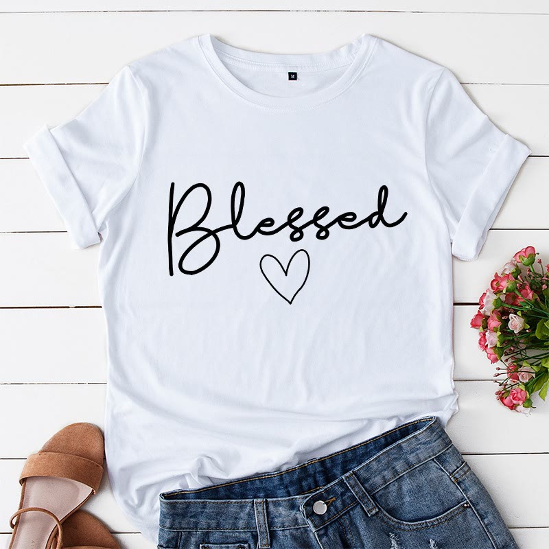 Plusock Plus Size Blessed Heart Shape T-shirt - White - 5XL - image 9