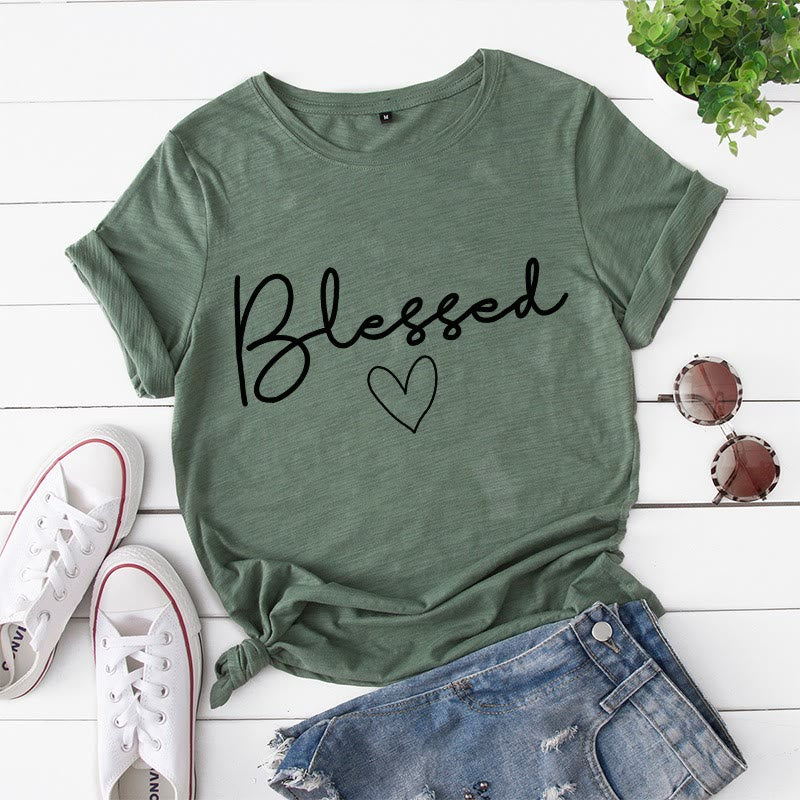 Plusock Plus Size Blessed Heart Shape T-shirt - Army Green - 5XL - image 3