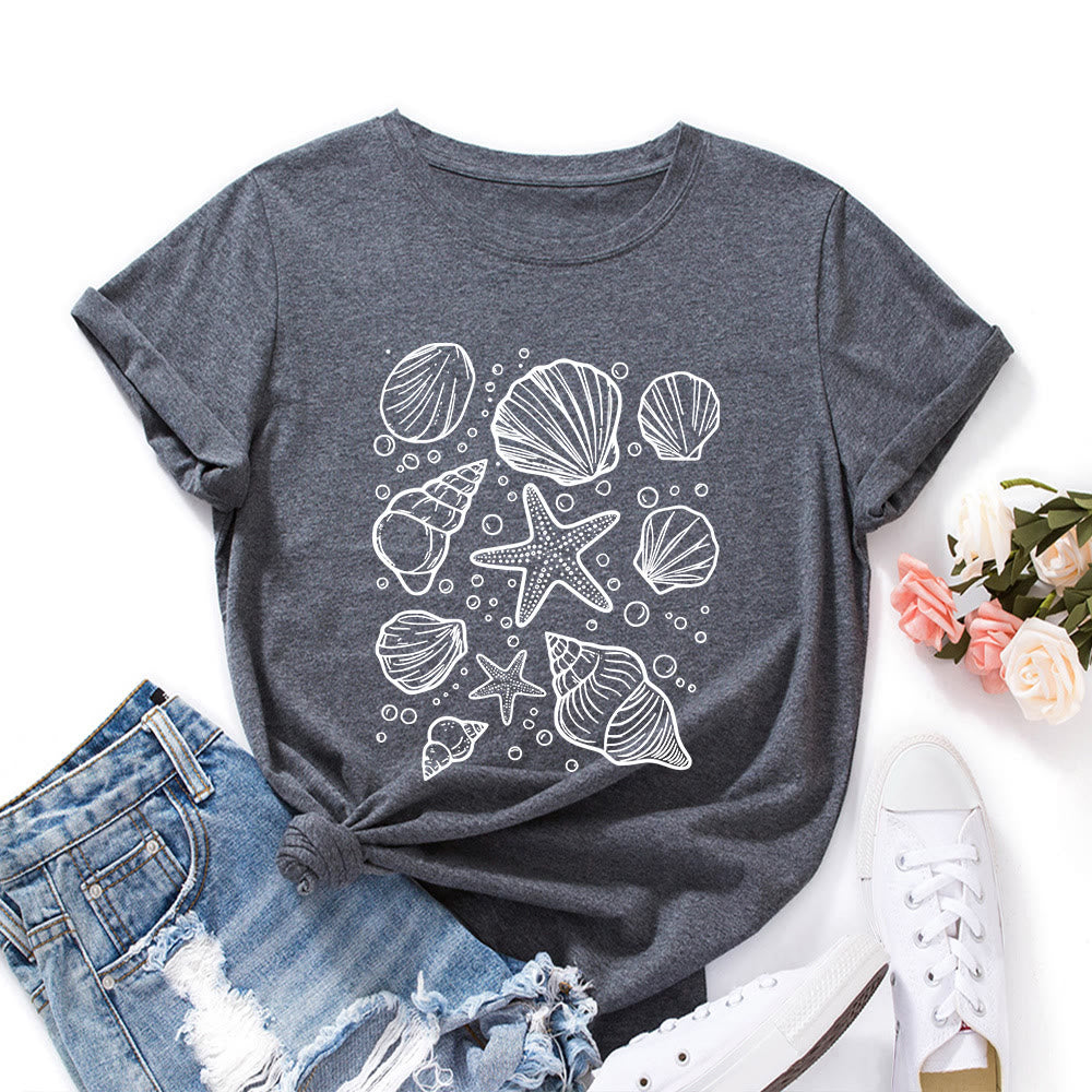 Plusock Plus Size Seashells Print T-shirt - Dark Grey - 5XL - image 4