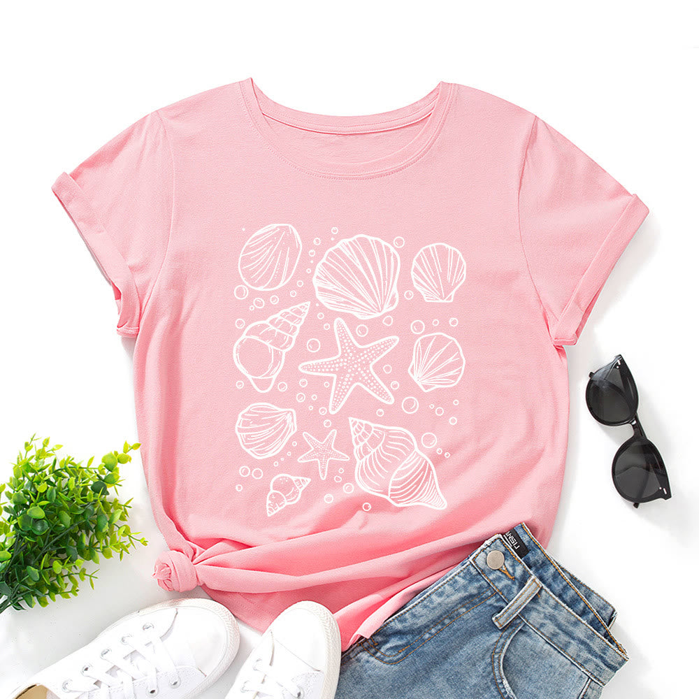 Plusock Plus Size Seashells Print T-shirt - Pink - 5XL - image 2