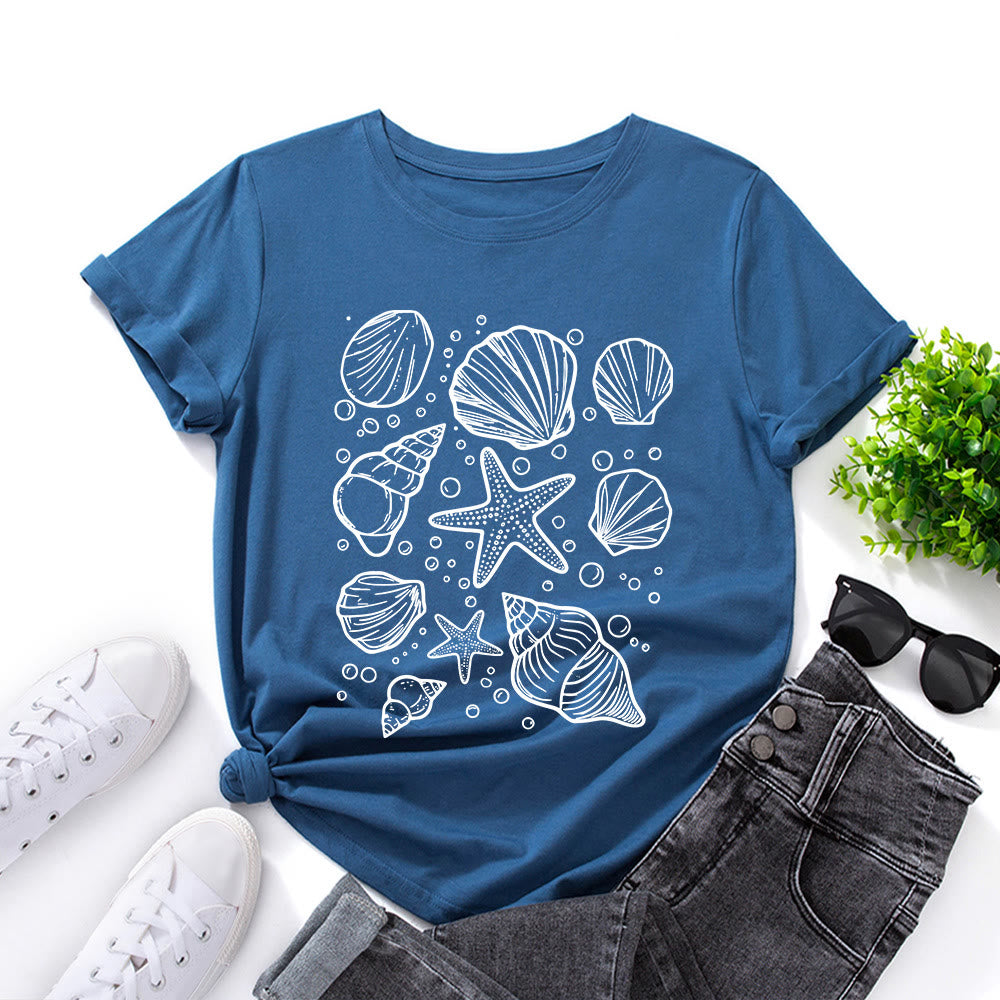 Plusock Plus Size Seashells Print T-shirt - Royal Blue - 5XL - image 8