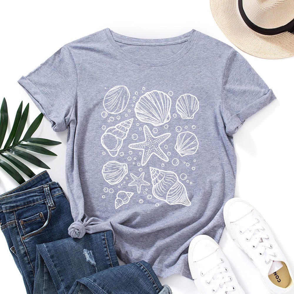 Plusock Plus Size Seashells Print T-shirt - Light Gray - 5XL - image 6