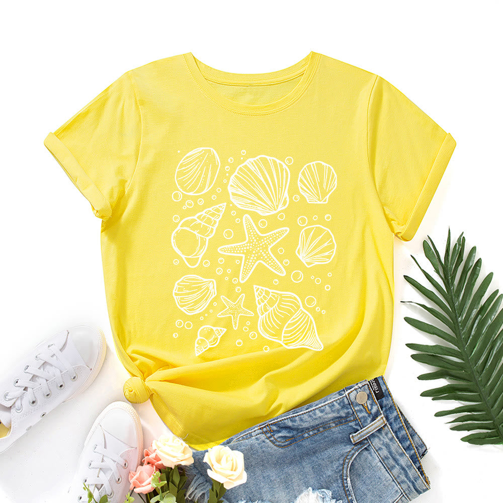 Plusock Plus Size Seashells Print T-shirt - Yellow - 5XL - image 7