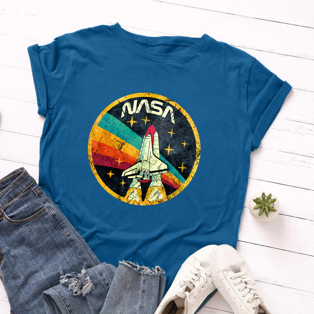 Plusock Plus Size Rocket Print T-shirt - Royal Blue - 5XL - image 2
