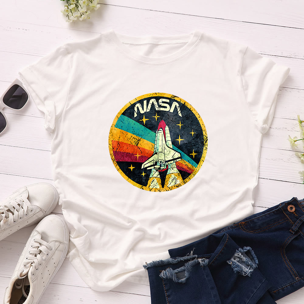 Plusock Plus Size Rocket Print T-shirt - White - 5XL - image 4