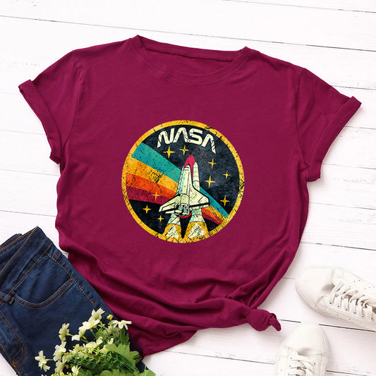 Plusock Plus Size Rocket Print T-shirt - Wine - 5XL - image 0