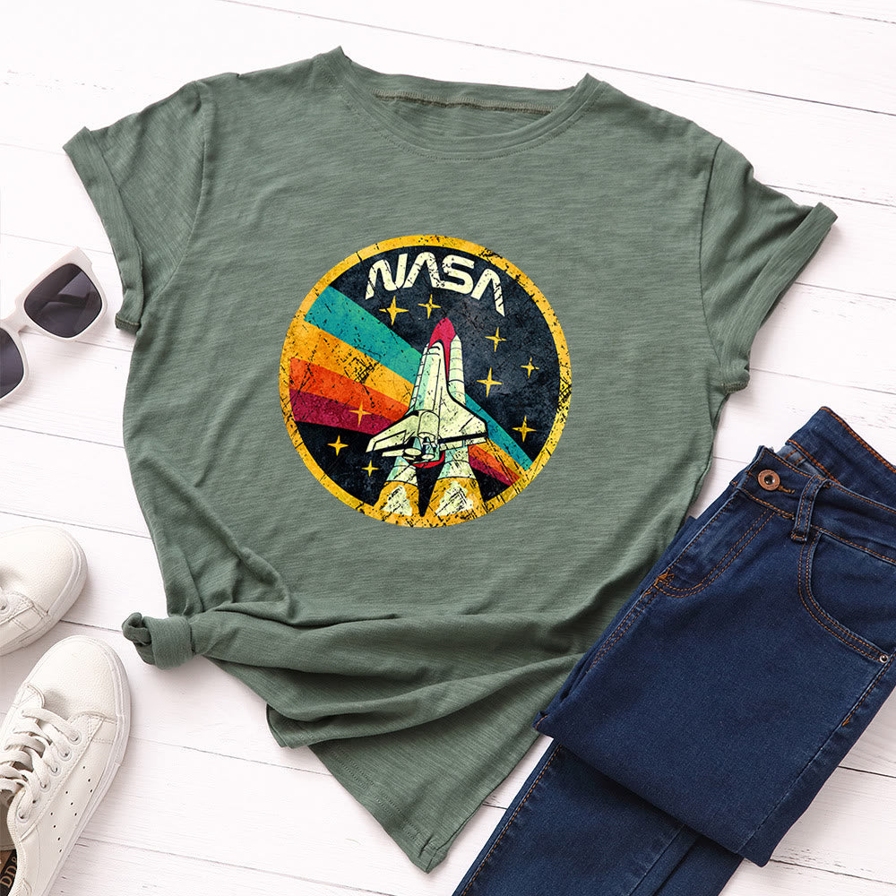 Plusock Plus Size Rocket Print T-shirt - Army Green - 5XL - image 8