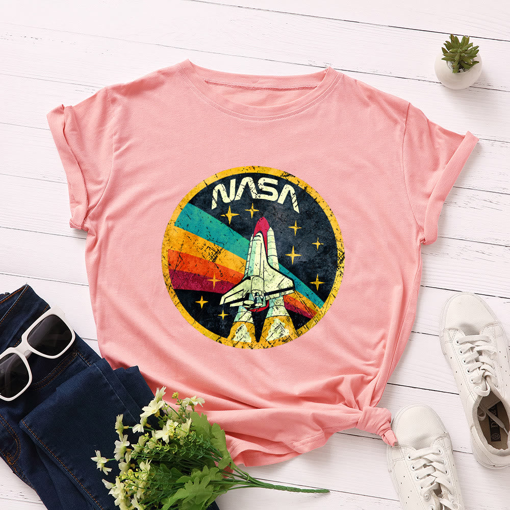 Plusock Plus Size Rocket Print T-shirt - Pink - 5XL - image 9