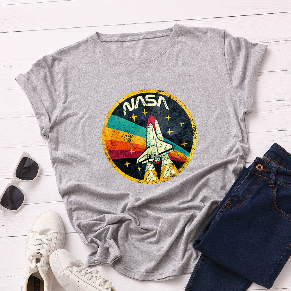 Plusock Plus Size Rocket Print T-shirt - Light Gray - 5XL - image 10