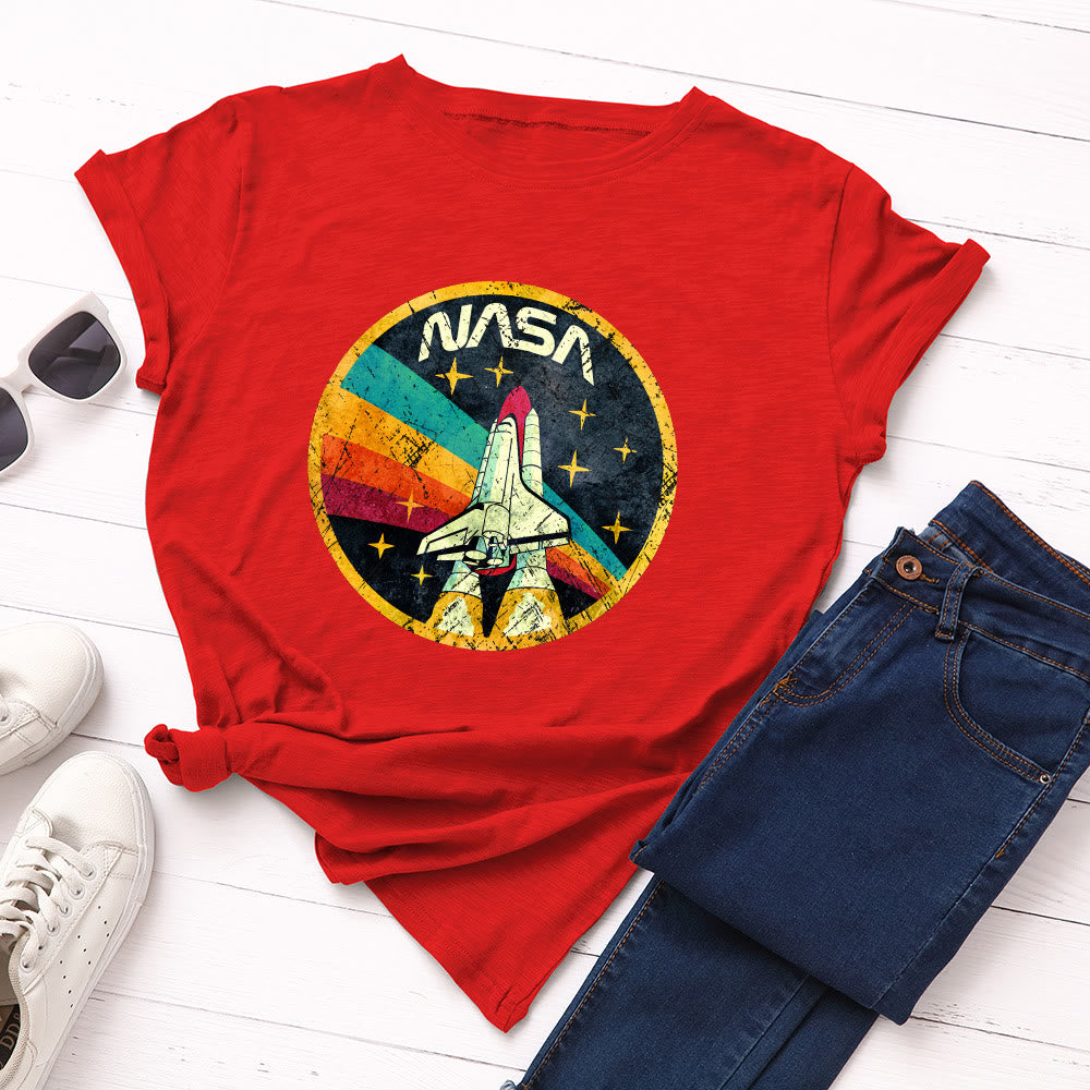 Plusock Plus Size Rocket Print T-shirt - Red - 5XL - image 7