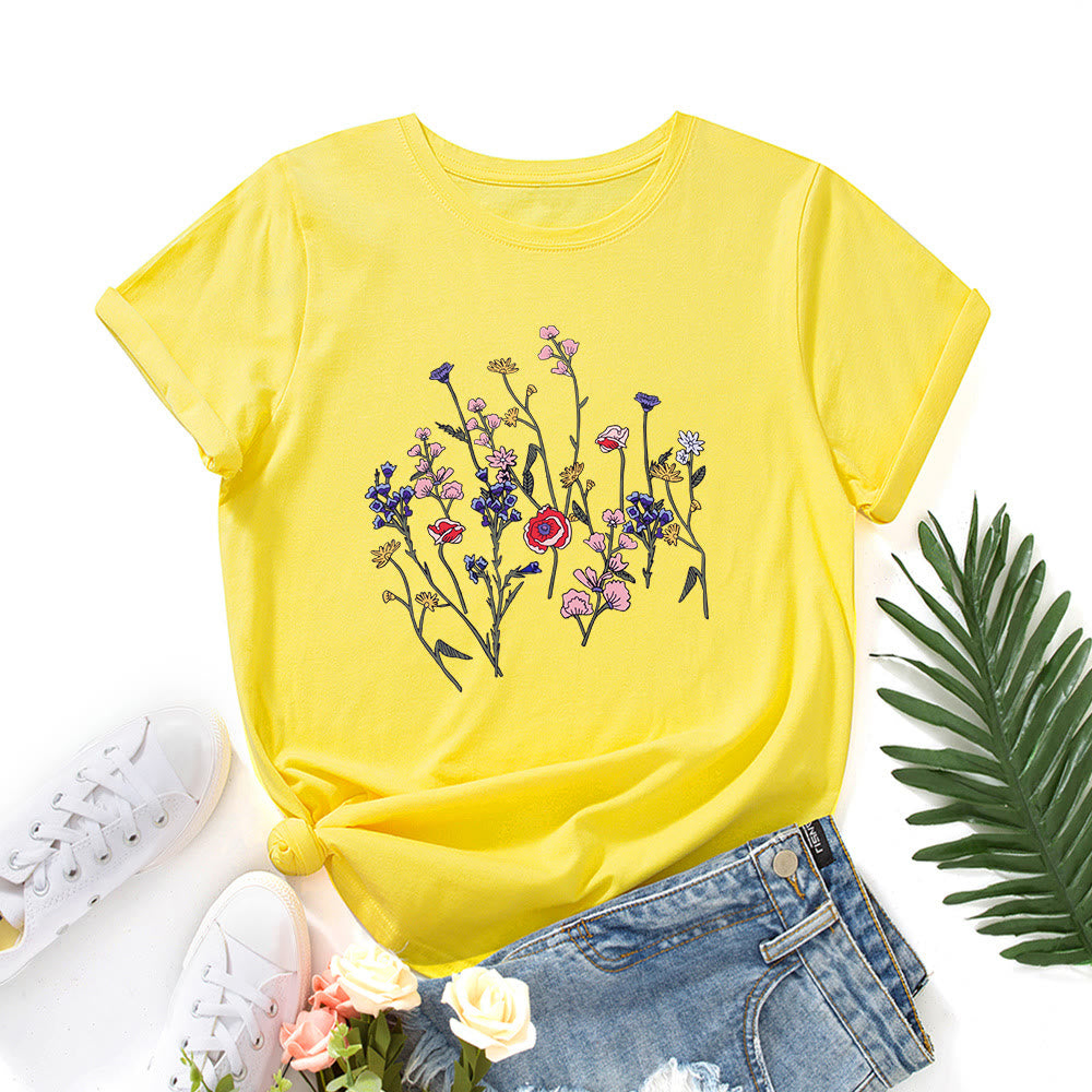 Plusock Plus Size Fresh Flowers Print T-shirt - Yellow - 5XL - image 9
