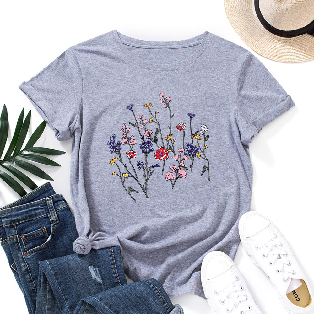 Plusock Plus Size Fresh Flowers Print T-shirt - Light Gray - 5XL - image 10