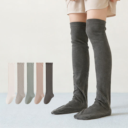 Plusock Cozy Solid Cotton Thigh High Sleep Socks(2 Pairs) - image 0