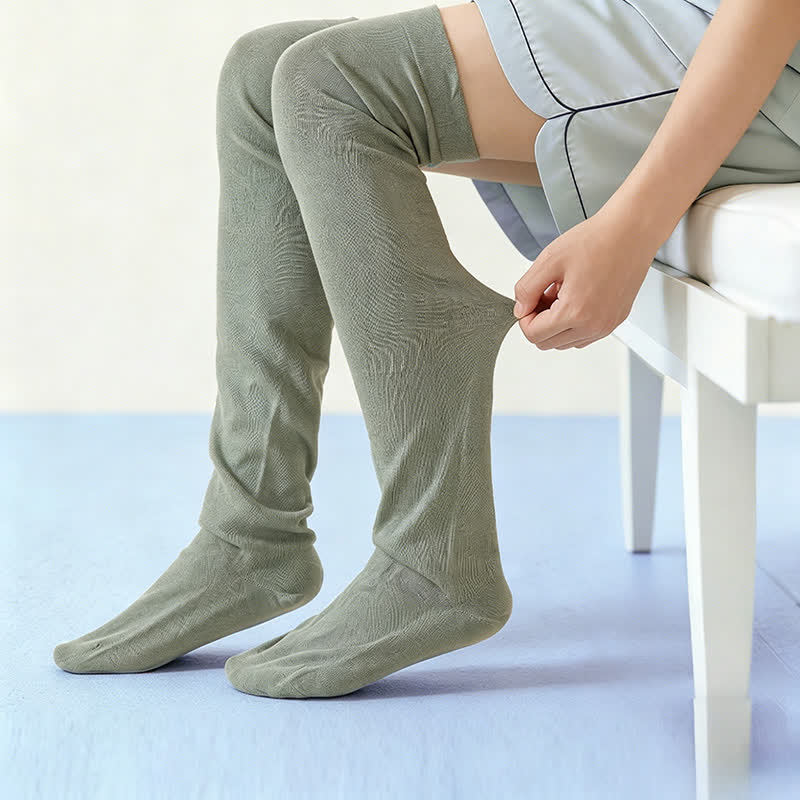 Plusock Cozy Solid Cotton Thigh High Sleep Socks(2 Pairs) - image 1