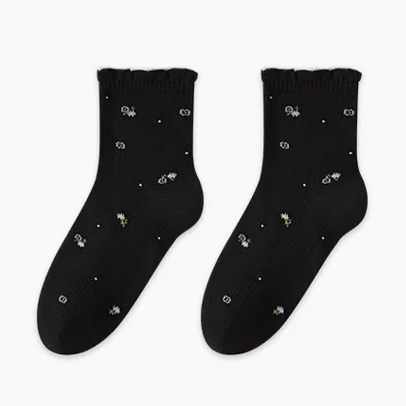 Plusock Pure Cotton Floral Sleep Socks(3 Pairs) - Black - EU35-39(US2-6) - image 3