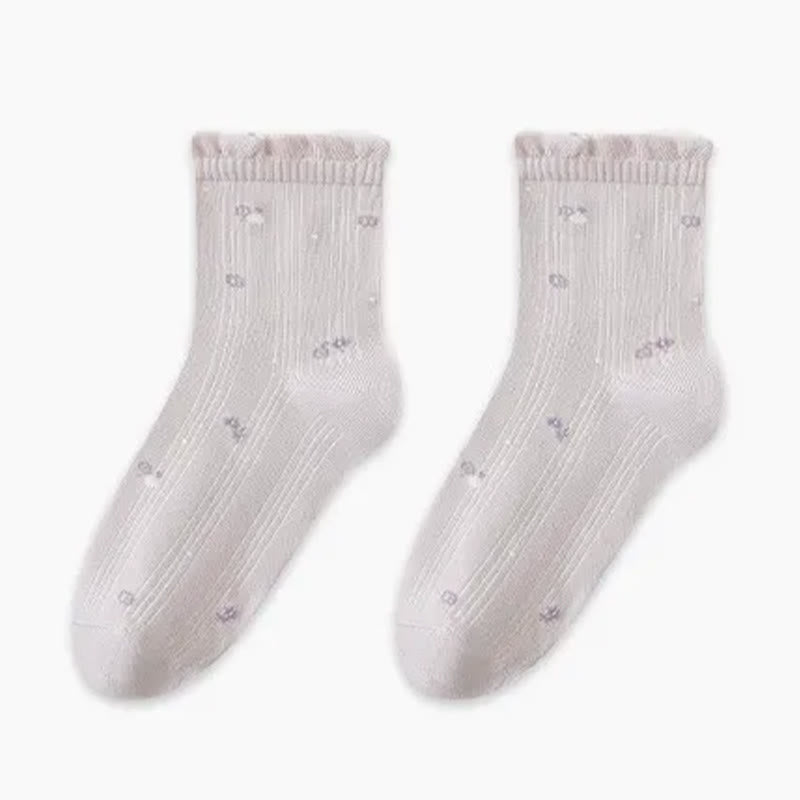 Plusock Pure Cotton Floral Sleep Socks(3 Pairs) - Purple - EU35-39(US2-6) - image 4
