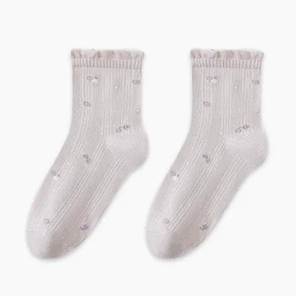 Plusock Pure Cotton Floral Sleep Socks(3 Pairs) - Purple - EU35-39(US2-6) - image 4